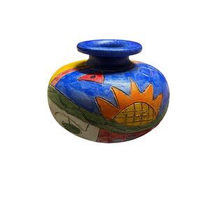 Handcrafted Ceramic Decorative Vase Fruit‎ Design Folk Art Small Round Pottery
